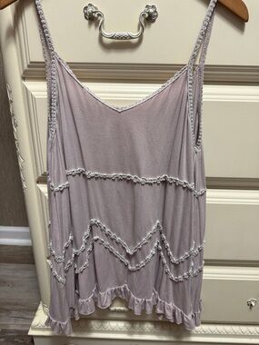 POL Lavender Crochet Trim Sleeveless Tank Top